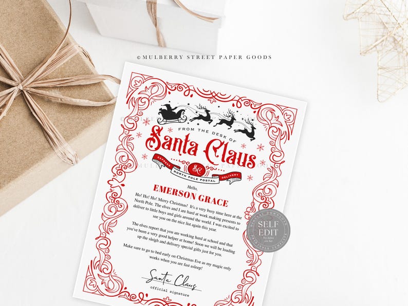 Editable Letter From Santa Printable Digital Download Canva Template ...