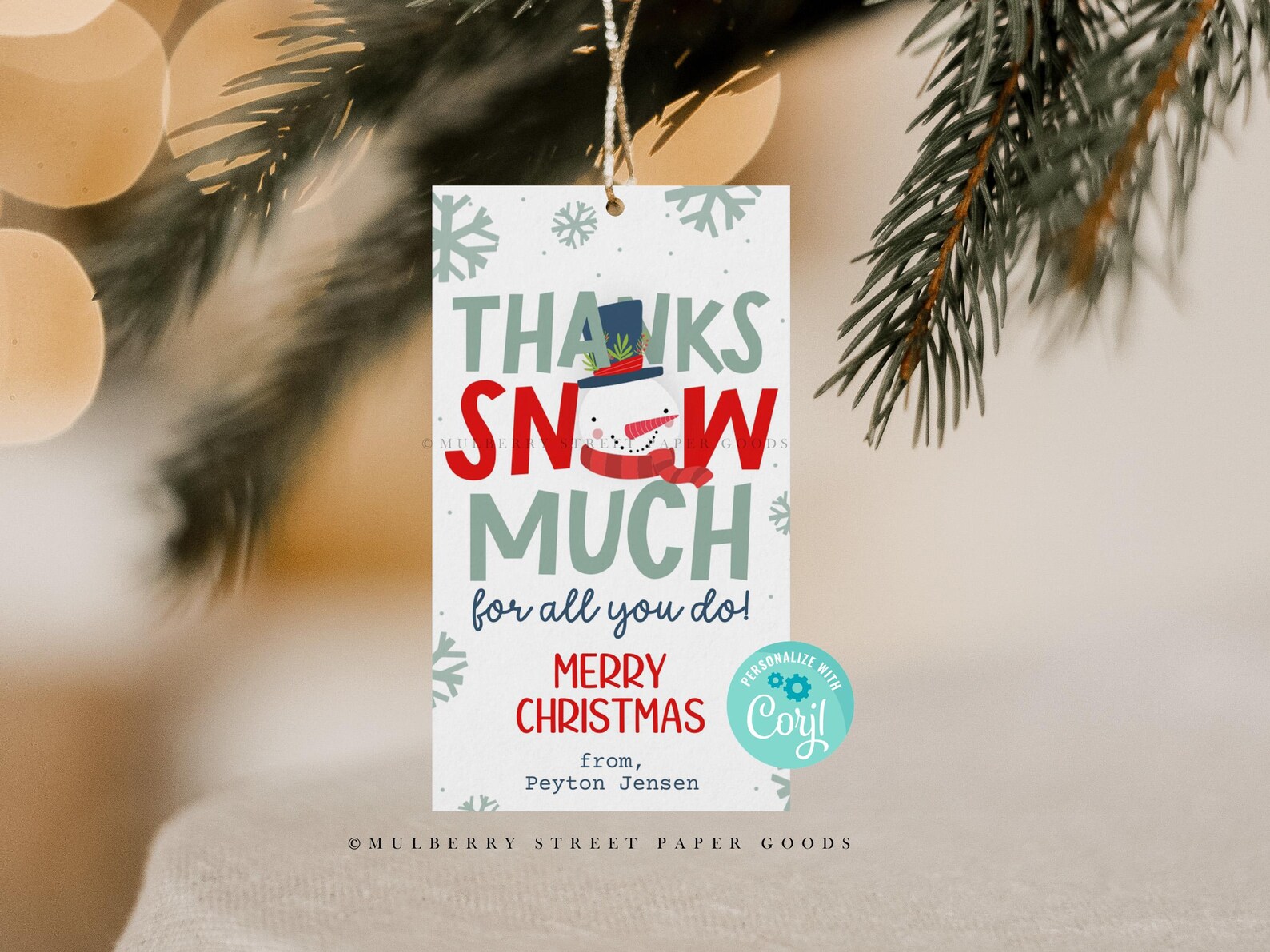 Editable Thanks Snow Much Gift Tag Digital Download Snowman Gift Tag ...