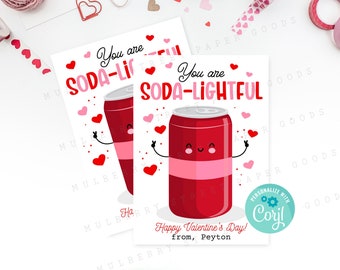 Soda Pop Can Happy Valentine's Day Wydrukuj Kartkę, Prezent Walentynkowy do Klasy, Natychmiastowe Pobranie, Możliwość Pobrania, Personalizuj z Corjl