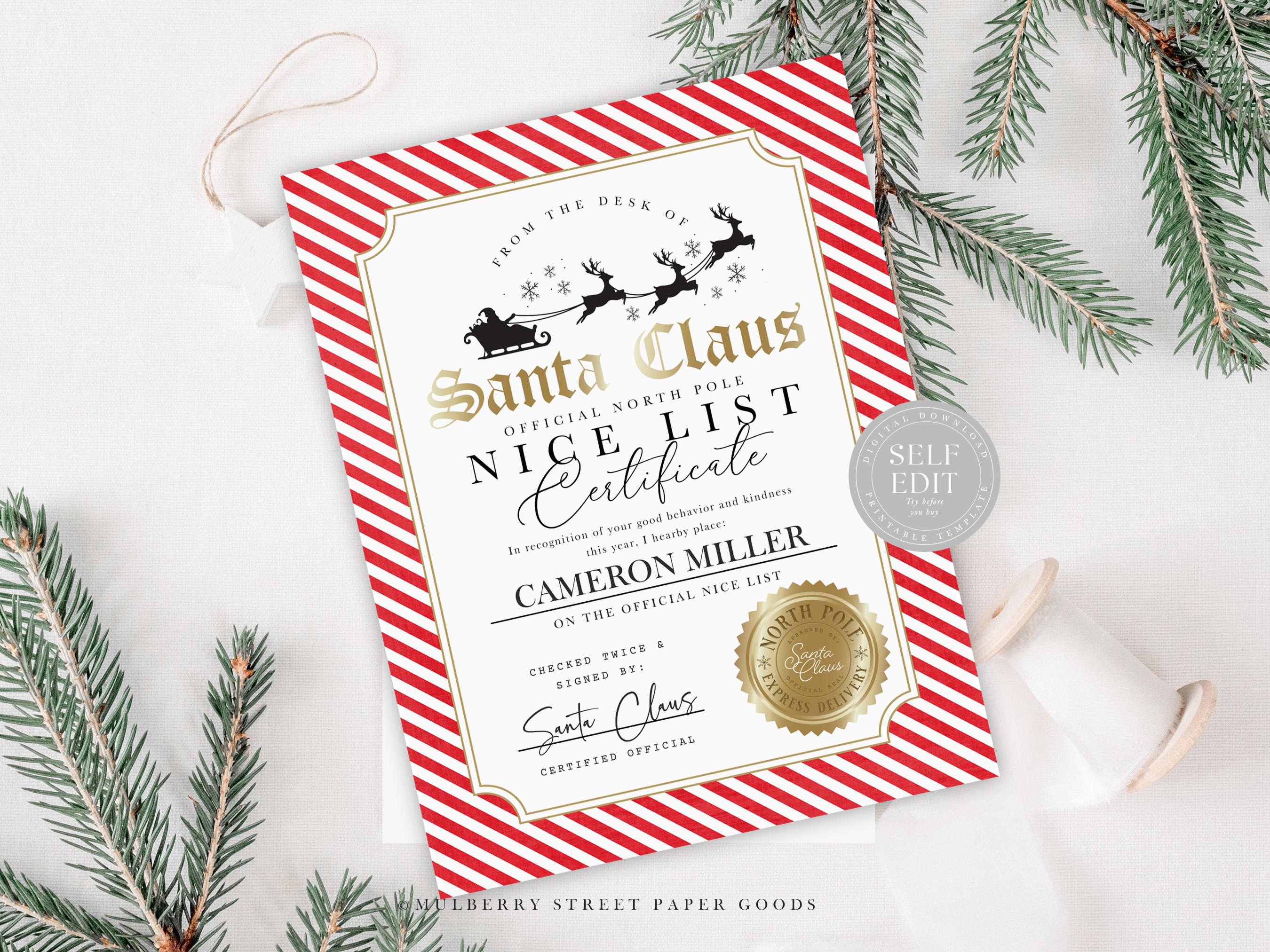 Editable Santa's Nice List Canva Template Personalized Santa Claus Nice ...