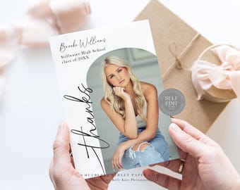 Editable Graduation Thank You Canva Template Personalized Graduation Party Thank You Card Template Digital Download Grad Photo Thank You
