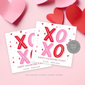 Druckbare XOXO Valentinstag Karte Druckbare Klassenzimmer Valentinstag Geschenkanhänger Vorlage Bearbeitbare Valentinstag Leckerei Tasche Tag Corjl Sofortiger Download