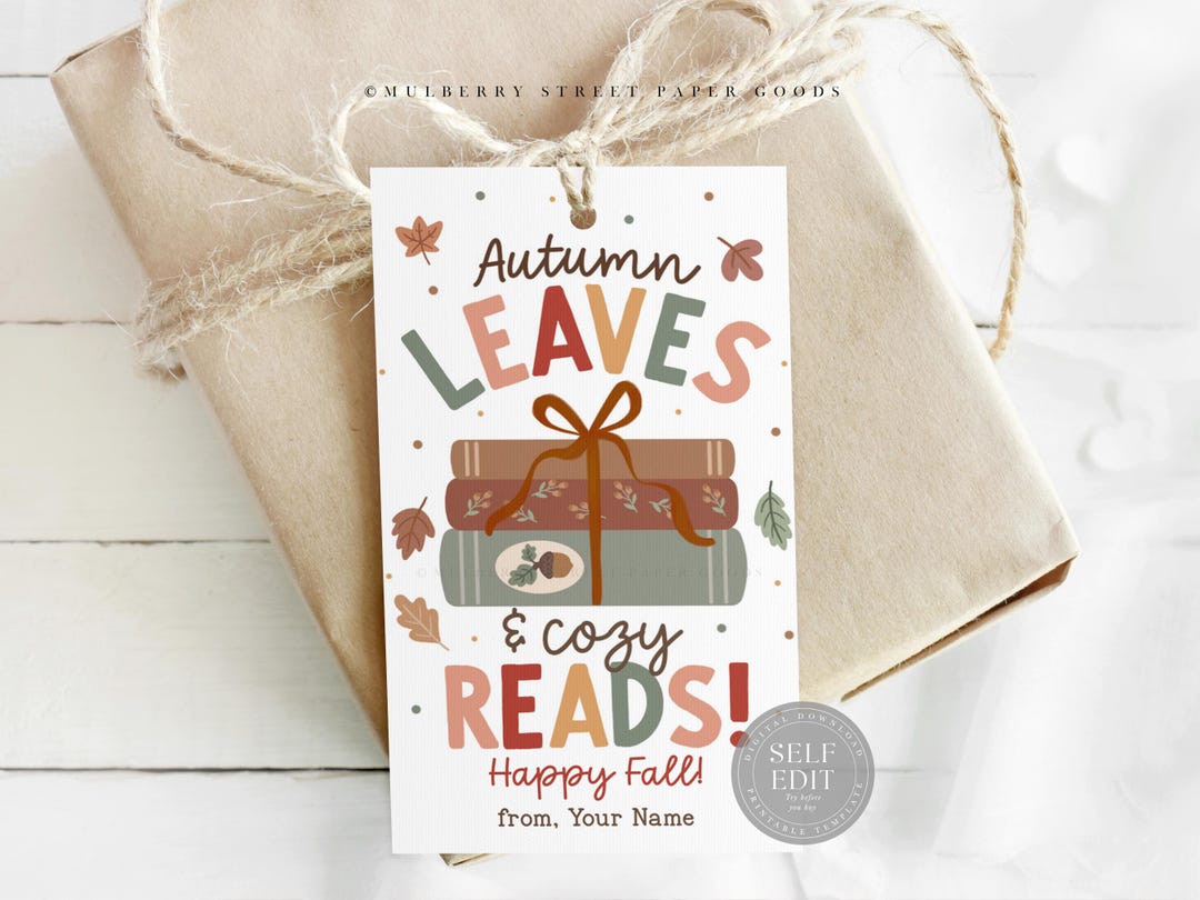 Fall Book Label Fall Book Gift Tag Printable Digital Download Autumn Leaves and Cozy ...