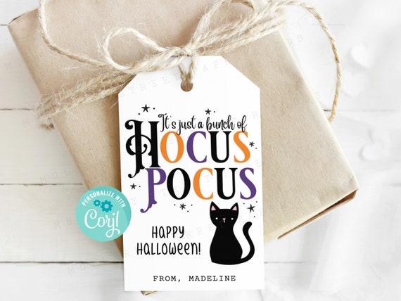 Printable It's All Just A Bunch of Hocus Pocus Halloween Tag, Happy Halloween Hocus Pocus Favor Tag, Halloween Party Tag, Edit with Corjl