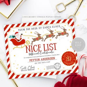 Plantilla de Canva de certificado de lista de buenos deseos editable Carta personalizada de Papá Noel Lista de buenos deseos de Navidad Descarga digital de Papá Noel imprimible Corjl
