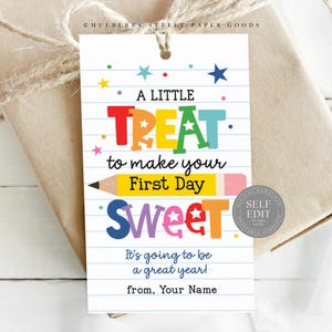 Printable First Day Of School Gift Tag Canva Template Digital Download Back To School Gift For Kids School Supplies Teacher Gift