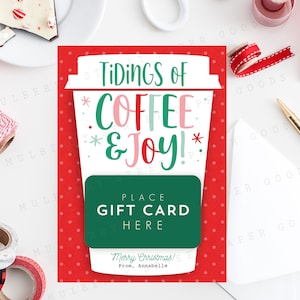 Porta-cartão-presente de Natal Tidings of Coffee and Joy para impressão, porta-cartão-presente de Natal para professores, funcionários e colegas de trabalho, personalize com Corjl