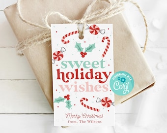 Sweet Wishes Gift Tag Digital Download Editable Christmas Gift Tag Printable Christmas Candy Treat Bag DIY Party Favor Teacher Gift Corjl