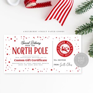 Modèle de chèque-cadeau de Noël modifiable sur toile Cadeau personnalisé du père Noël Téléchargement numérique Cadeau personnalisé Téléchargement instantané Corjl