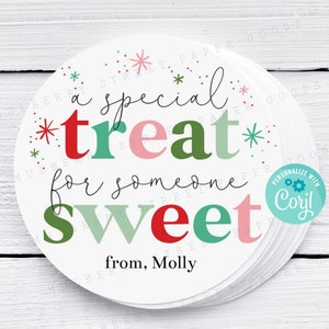 Een speciale traktatie voor iemand lief 2 inch label of sticker afdrukbaar, sticker kersttraktatie of cadeaulabel, personaliseer met Corjl