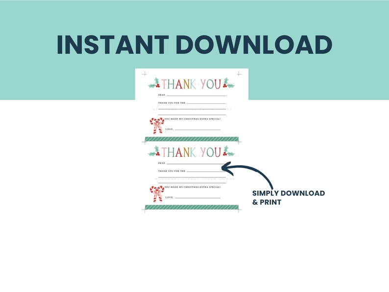 Printable Christmas Thank You Note, Fill-in Template Instant Download ...
