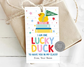 Editable Lucky Duck Back to School Gift Tag, Printable Canva Template for Students