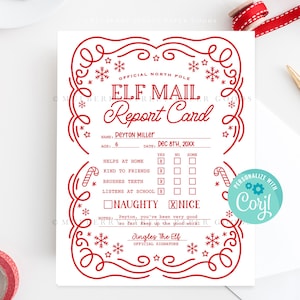 Tarjeta de calificaciones editable para elfos. Tarjeta de calificaciones para elfos navideños personalizada. Tarjeta de calificaciones para elfos del Polo Norte. Descarga instantánea. Tarjeta de calificaciones para elfos navideños.