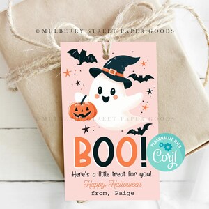 Printable Halloween Treat Tag Pink Halloween Boo Bag Tag Classroom Halloween Party Favor Trick or Treat Tag Instant Download Corjl Ghost