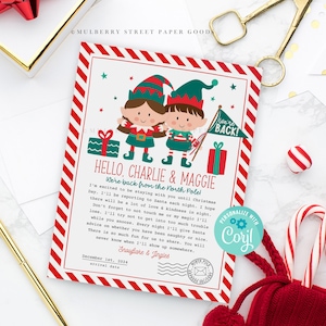 Modelo de carta de chegada de elfo editável Estamos de volta Carta de elfo de Natal para impressão Download instantâneo Carta personalizada de elfos Menina Menino