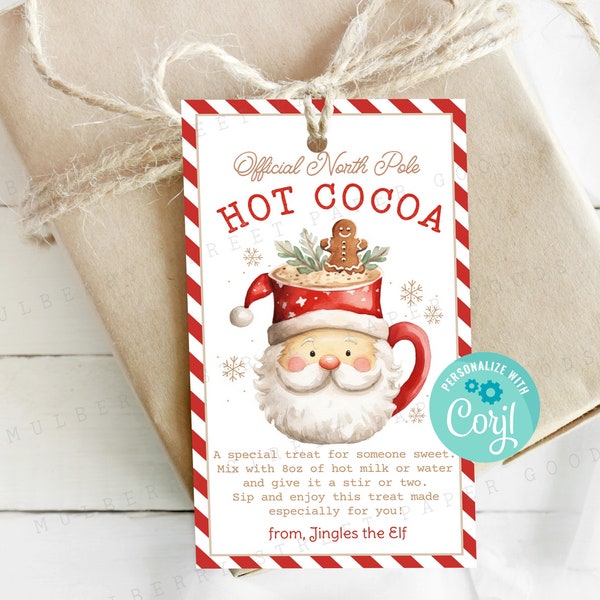 Official North Pole Hot Cocoa Mix Instructions Gift Tag Printable, Santa Hot Chocolate Christmas Treat Tag, Personalize with Corjl