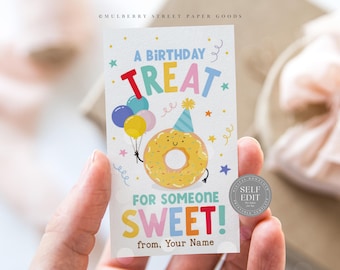 Donut Birthday Gift Tag Printable Digital Download Donut Themed Birthday Party Favor Tag Instant Download PDF Canva Corjl Template