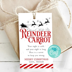 Etichetta regalo ufficiale della vigilia di Natale con carota e renna del Polo Nord, stampabile, etichetta modificabile con carota e renna, personalizzabile con Corjl, download immediato