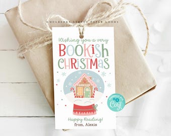 Book Lover Christmas Gift Tag Printable Instant Download Book Club Gift Exchange Tag Teacher Gift Coworker Secret Santa Book Store Corjl