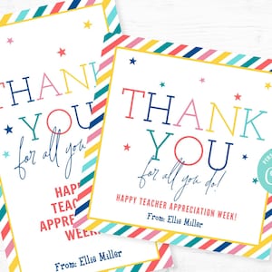 Printable Teacher Appreciation Gift Tag, Instant Download Thank You For All You Do Editable Gift Tag, Edit with Corjl