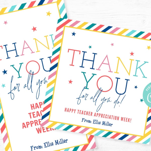 Printable Teacher Appreciation Gift Tag, Instant Download Thank You For All You Do Editable Gift Tag, Edit with Corjl