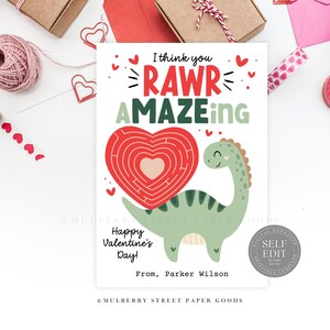 Dinosaurier Valentinstag Karte Canva Vorlage Dinosaurier Labyrinth Klassenzimmer Valentinstag Karte Druckbare Digitaler Download Dino Sofort Download