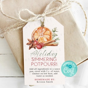 Printable Holiday Simmering Stovetop Potpourri Tag, Teacher Employee Client Staff Gift Idea, Homemade Christmas Potpourri Instructions Tag