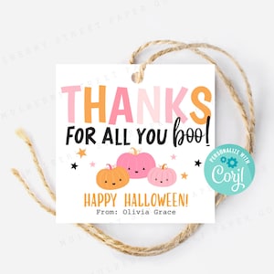 Printable Thanks for All You Boo Halloween Gift Tag, Halloween Thank You Tag, Teacher, Employee, Client Gift Tag Printable, Edit with Corjl