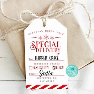Etiqueta de presente de Natal personalizada do Papai Noel Download digital editável Presente do Papai Noel Etiqueta pendurada Download instantâneo Etiqueta de presente personalizada do Papai Noel Corjl