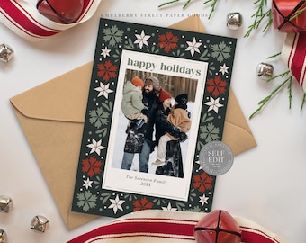 Editable Holiday Photo Card Printable Digital Download Personalized Christmas Card Digital Modern Custom Holiday Card Canva Template Corjl