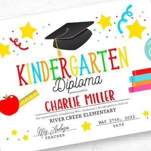 Druckbares Kindergartendiplom, bearbeitbares Schuldiplomzertifikat, Schulabschlusszertifikat, Abschlusszertifikat am letzten Tag des Schuldiploms