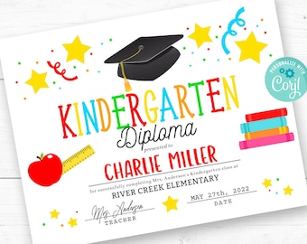 Printable Kindergarten Diploma, Editable School Diploma Certificate, School Graduation Certificate, Last Day of School Diploma Certificate