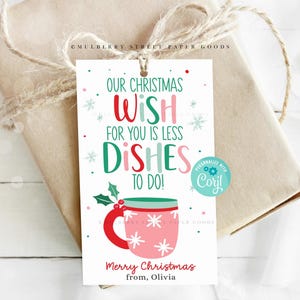 Weihnachten wünschen weniger Geschirr Geschenkanhänger Printable Instant Download Gastgeberin Geschenk PDF Digital Download Pappteller Geschenk Bearbeitbar Nachbar Geschenk