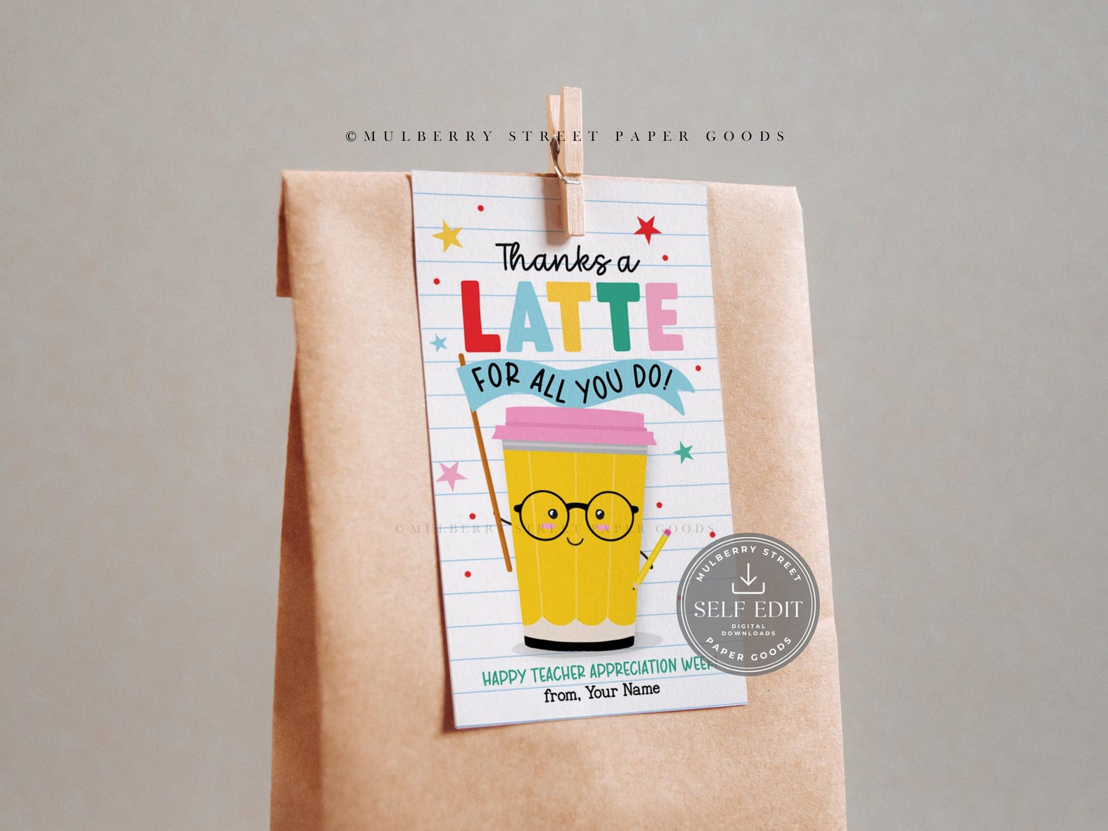 Thanks a Latte Teacher Appreciation Gift Tag Canva Template, Printable ...