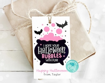 Halloween Bubbles Geschenkanhänger Printable Sofortdownload Pink Halloween Bläschen Süßes oder Saures Tag Bubble Gum Blowing Bubbles Non Candy Geschenk