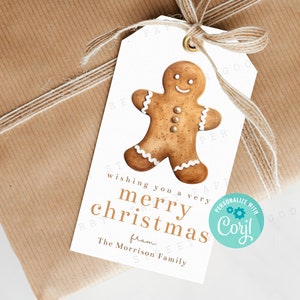 Bewerkbaar ik wens je een heel vrolijk kerstfeest peperkoek cadeaulabel, fijne feestdagen afdrukbare partij gunst tag bewerken met Corjl, Instant Download