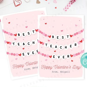 Valentinstag Karte zum Valentinstag, druckbare Perlen Armband Valentinstag Geschenk für Lehrer Sofortiger Download Lehrer Valentinstag Digitaler Download Corjl