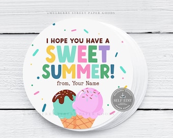 Etiqueta de regalo "Que tengas un dulce verano" con helado, imprimible para agradecer a los maestros, descarga de regalo de fin de curso.