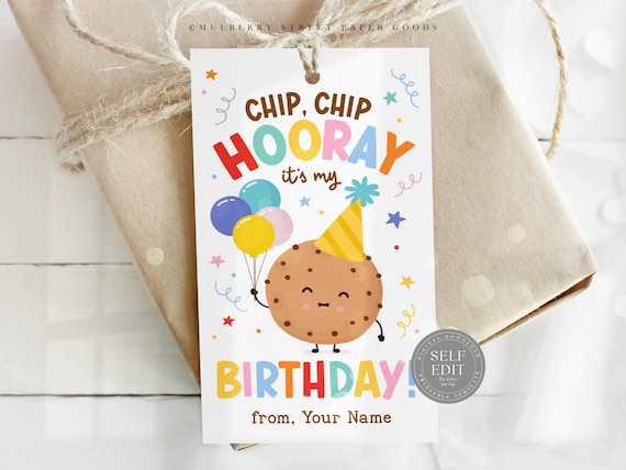Chocolate Chip Cookie Birthday Gift Tag Digital Download Canva Template Birthday Party Favor Tag Classroom Treat Cookie Tag Printable Corjl
