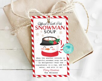 Editable Snowman Soup Gift Tag Printable Digital Download Hot Chocolate Gift Snowman Mug Tag Hot Cocoa Gift For Teacher Coworker Class Gift