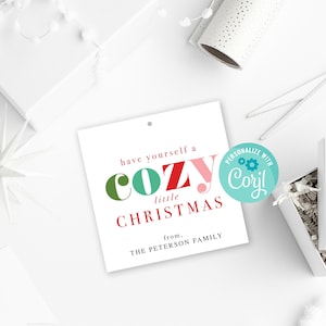 Download immediato Etichetta regalo di Natale accogliente, Etichetta regalo per le feste stampabile, Etichetta quadrata di Natale accogliente, Modifica con Corjl