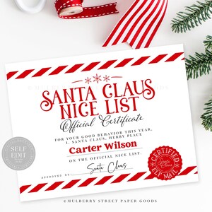 Certificato di lista dei buoni modificabile Modello Canva Elenco dei buoni di Babbo Natale personalizzato Download digitale Elenco dei buoni della vigilia di Natale Stampabile Corjl