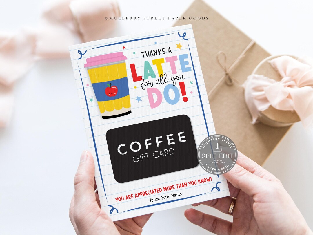 Thanks A Latte Teacher Appreciation Gift Card Holder Canva Template ...