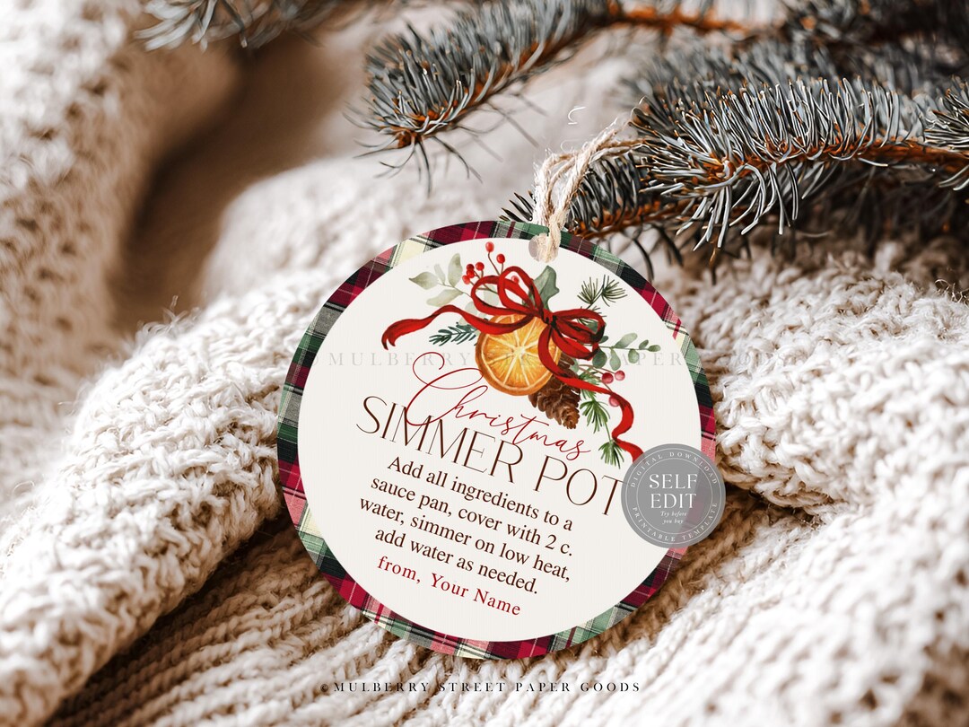 Editable Christmas Simmer Pot Sticker Printable Digital Download Round ...