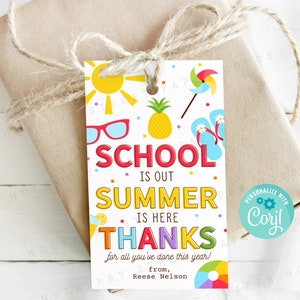 Etichetta regalo stampabile La scuola è finita L'estate è arrivata Grazie per tutto quello che hai fatto quest'anno, etichetta regalo di fine anno scolastico, etichetta regalo per la scuola