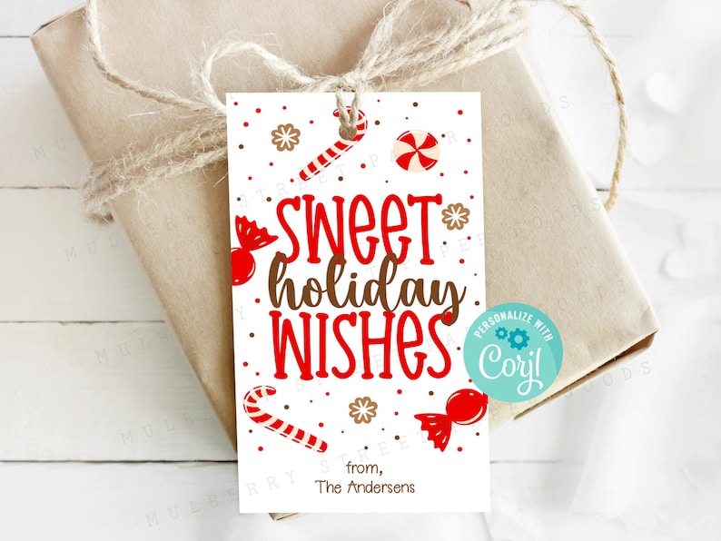 Printable Sweet Holiday Wishes Christmas Gift Tag, Candy and Cookies ...