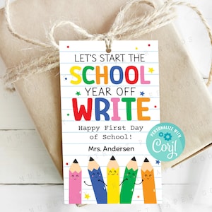 Let&#39;s Start the School Year Off Write Colorful Cute Pencils Back to School Printable Instant Download First Day of School Gift Tag