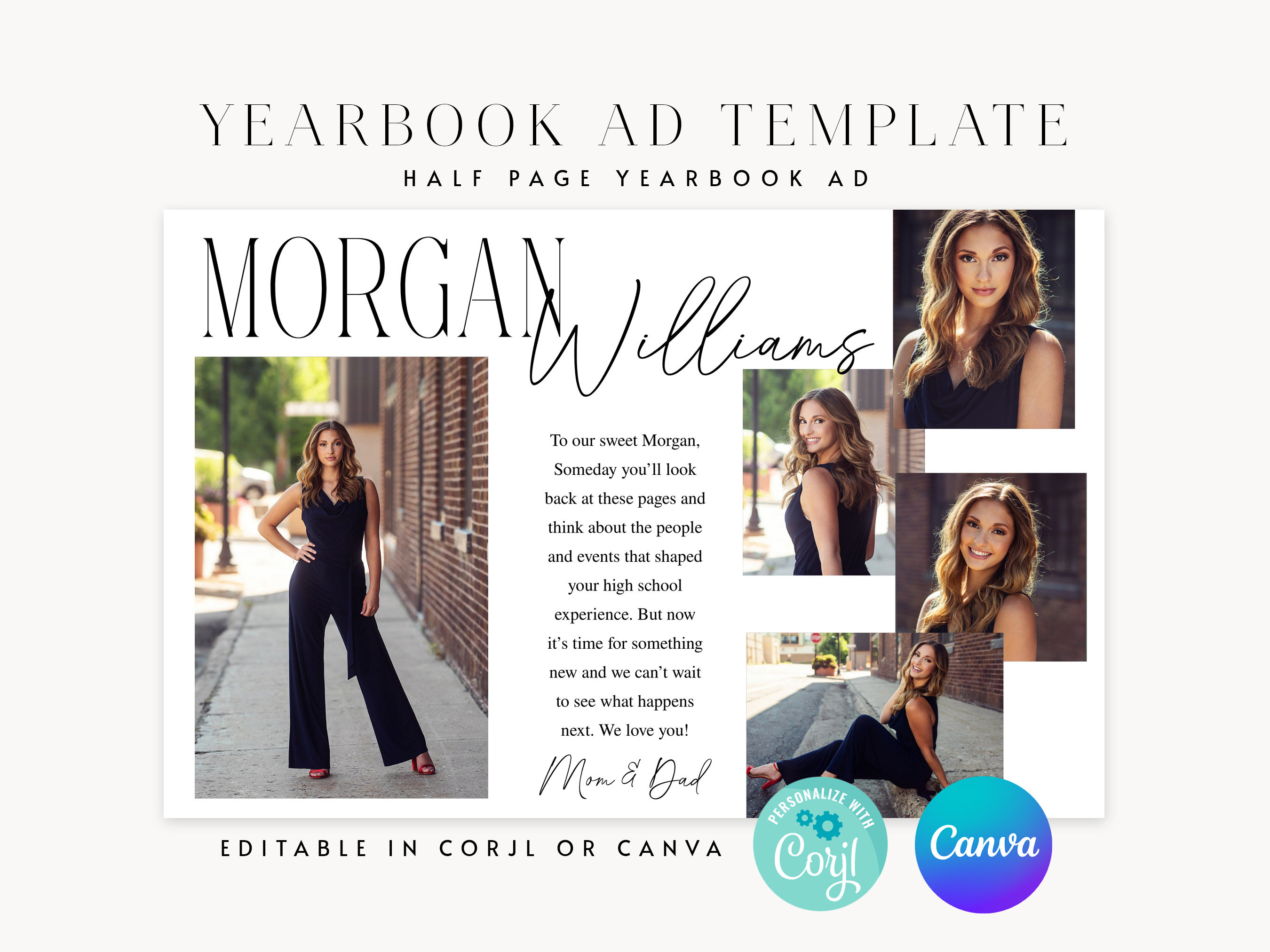 Half Page High School Senior Yearbook Ad, Senior Graduation Tribute Half Page Template, Fully Editable in Canva, 1/2 Page Editable Ad
