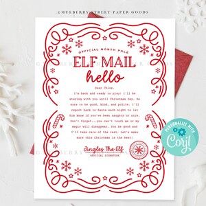 Carta de Olá de Elfo Editável para Impressão Carta de Chegada de Elfo de Natal Personalizada Download Instantâneo Atividade de Elfo para Crianças Correio Oficial do Pólo Norte