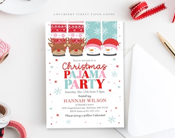 Editable Christmas Pajama Party Invitation Template Printable Holiday Pajama Sleepover Party Invite Canva Template Corjl Digital Download
